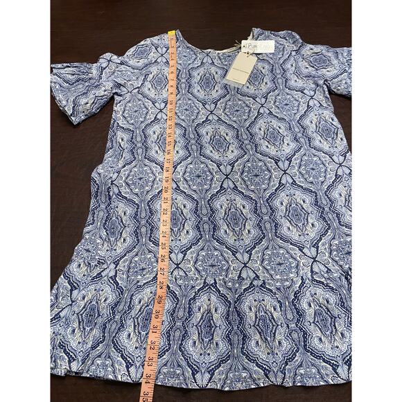 Vanessa Alexandra Linen Dress Blue White Ruffle Hem Fall Layering Large Italy - Picture 7 of 8